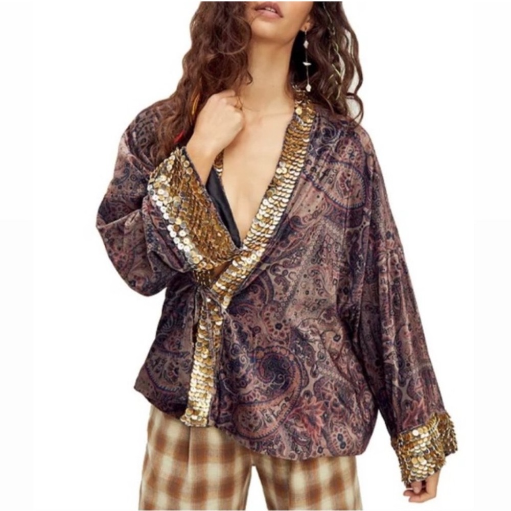 Free People Layla Embellished Kimono NWT XS